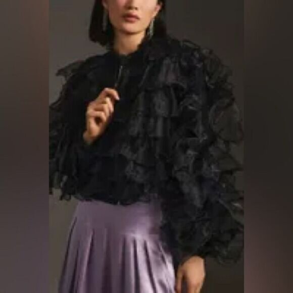 ANTHROPOLOGIEEva Franco Ruffled Organza Bomber Jacket - Picture 3 of 7
